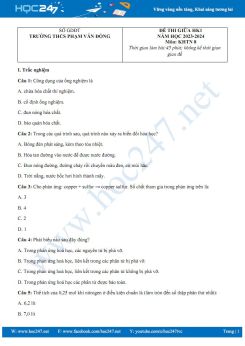 Đề thi giữa HK1 môn KHTN 8 CTST năm học 2023-2024 có đáp án Trường THCS Phạm Văn Đồng