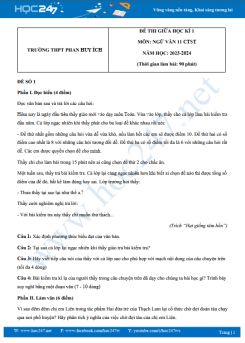 Bộ 3 đề thi giữa HK1 môn Ngữ văn 11 CTST năm 2023-2024 có đáp án trường THPT Phan Huy Ích