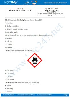 Đề thi giữa HK1 môn KHTN 6 Cánh Diều năm học 2023-2024 có đáp án Trường THCS Quảng Trạch