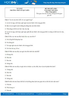 Đề thi giữa HK1 năm 2023 -2024 có đáp án môn Công nghệ 6 Cánh diều Trường THCS Lê Quý Đôn