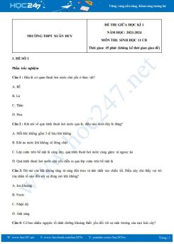 Bộ 3 đề thi giữa HK1 môn Sinh học 11 Cánh diều năm 2023-2024 có đáp án trường THPT Xuân Huy