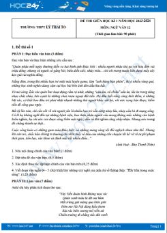 Bộ 3 đề thi giữa HK1 môn Ngữ văn 12 năm 2023-2024 có đáp án trường THPT Lý Thái Tổ