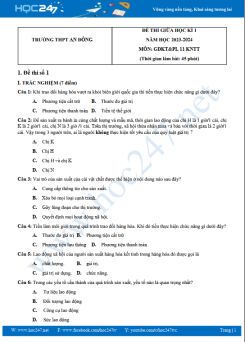 Bộ 3 đề thi giữa HK1 môn GDKT&PL 11 KNTT năm 2023-2024 có đáp án trường THPT An Đông