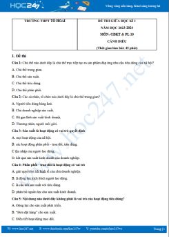 Đề thi giữa HK1 môn GDKT&PL 10 CD năm 2023-2024 có đáp án trường THPT Tô Hoài