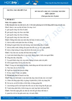 Bộ 3 đề thi giữa HK1 môn GDCD 9 năm 2023-2024 có đáp án trường THCS Hà Huy Tập