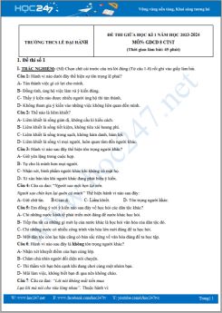 Bộ 3 đề thi giữa HK1 môn GDCD 8 CTST năm 2023-2024 có đáp án trường THCS Lê Đại Hành