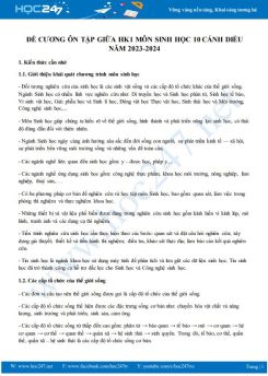 Đề cương ôn tập giữa HK1 môn Sinh học 10 Cánh diều năm 2023-2024