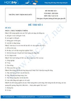 Bộ 3 đề thi giữa HK1 môn Sinh học 10 Cánh diều năm 2023-2024 có đáp án trường THPT Trịnh Hoài Đức