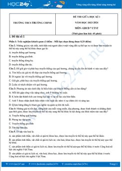 Bộ 3 đề thi giữa HK1 môn GDCD 7 CTST năm 2023-2024 có đáp án trường THCS Trường Chinh