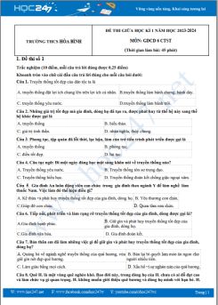 Bộ 3 đề thi giữa HK1 môn GDCD 6 CTST năm 2023-2024 có đáp án trường THCS Hòa Bình