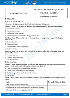Bộ 3 đề thi giữa HK1 môn GDCD 6 Cánh Diều năm 2023-2024 có đáp án trường THCS Trần Phú