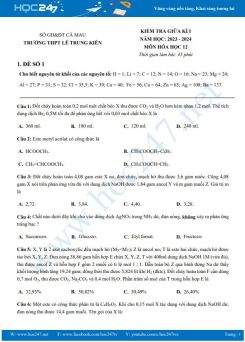 Bộ 3 đề thi giữa HK1 môn Hóa học 12 năm 2023-2024 có đáp án trường THPT Lê Trung Kiên