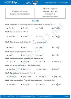 Đề thi HK1 môn Toán 12 năm 2023-2024 có đáp án trường THPT Bình Giang
