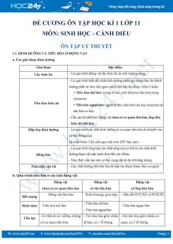 Đề cương ôn tập HK1 môn Sinh học 11 Cánh diều năm 2023-2024