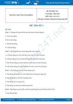 Bộ 3 đề thi giữa HK1 môn Vật lí 11 CTST năm 2023-2024 có đáp án trường THPT Ông Ích Khiêm
