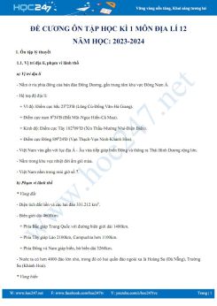 Đề cương ôn tập HK1 môn Địa lí 12 năm 2023-2024