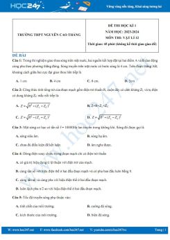 Đề thi HK1 môn Vật lí 12 năm 2023-2024 có đáp án trường THPT Nguyễn Huệ