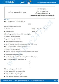 Đề thi HK1 môn Công nghệ 12 năm 2023-2024 có đáp án trường THPT Quảng Trạch