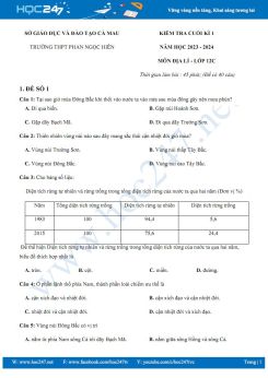 Bộ 3 đề thi HK1 môn Địa lí 12 năm 2023-2024 có đáp án trường THPT Phan Ngọc Hiển