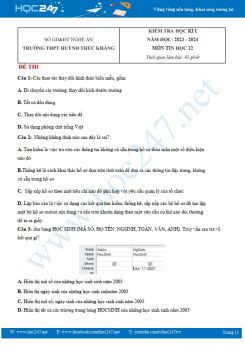 Đề thi HK1 môn Tin học 12 năm 2023 - 2024 có đáp án trường THPT Huỳnh Thúc Kháng