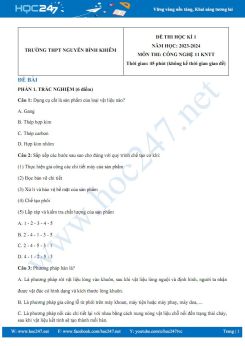 Đề thi HK1 môn Công nghệ Cơ khí 11 KNTT năm 2023-2024 trường THPT Nguyễn Bỉnh Khiêm