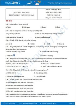 Đề thi HK1 môn Tin học 12 năm 2023 - 2024 có đáp án trường THPT Trần Hưng Đạo