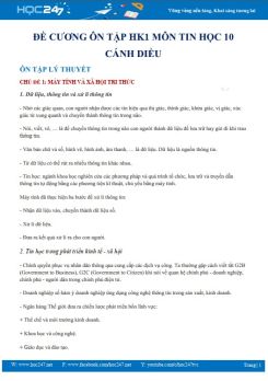 Đề cương ôn tập HK1 môn Tin học 10 Cánh Diều năm 2023 - 2024