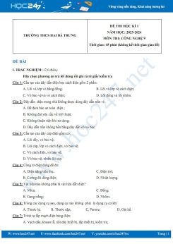 Đề thi HK1 môn Công nghệ 9 năm 2023-2024 có đáp án trường THCS Hai Bà Trưng