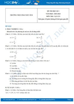 Đề thi HK1 môn Vật lí 9 năm 2023-2024 có đáp án trường THCS Phan Huy Ích