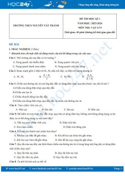 Đề thi HK1 môn Vật lí 9 năm 2023-2024 có đáp án trường THCS Nguyễn Tất Thành