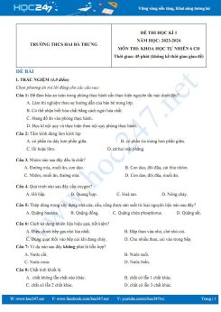 Đề thi HK1 môn Khoa học tự nhiên 6 Cánh Diều năm 2023-2024 trường THCS Hai Bà Trưng