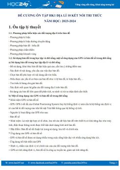 Đề cương ôn tập HK1 môn Địa lí 10 KNTT năm 2023-2024