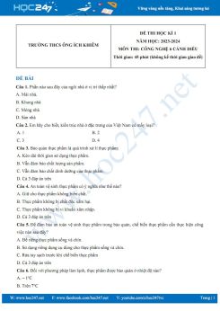 Đề thi HK1 môn Công nghệ 6 Cánh diều năm 2023-2024 trường THCS Ông Ích Khiêm