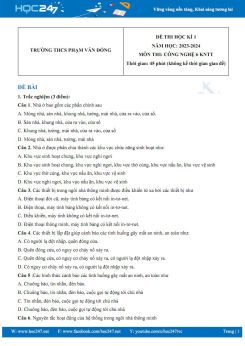 Đề thi HK1 môn Công nghệ 6 KNTT năm 2023-2024 có đáp án trường THCS Phạm Văn Đồng