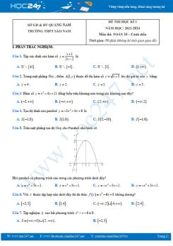 Đề thi HK1 môn Toán 10 Cánh Diều năm 2023 - 2024 có đáp án trường THPT Sào Nam
