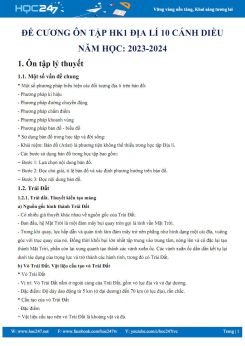 Đề cương ôn tập HK1 môn Địa lí 10 Cánh diều năm 2023-2024
