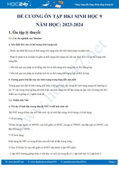 Đề cương ôn tập HK1 môn Sinh học 9 năm 2023-2024