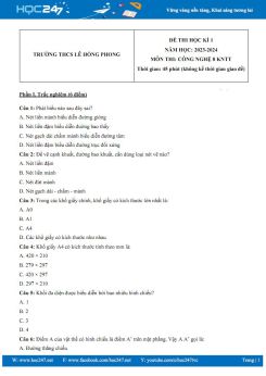 Đề thi HK1 môn Công nghệ 8 KNTT năm 2023-2024 có đáp án trường THCS Lê Hồng Phong