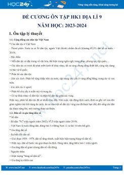 Đề cương ôn tập HK1 môn Địa lí 9 năm 2023-2024