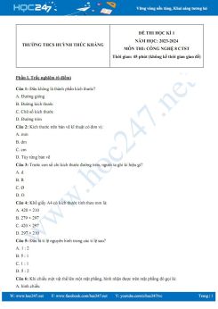 Đề thi HK1 môn Công nghệ 8 CTST năm 2023-2024 có đáp án trường THCS Huỳnh Thúc Kháng