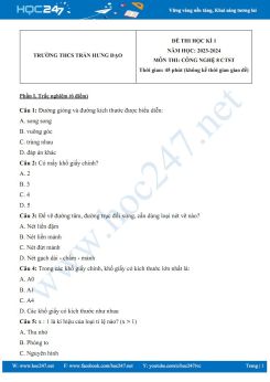 Đề thi HK1 môn Công nghệ 8 CTST năm 2023-2024 có đáp án trường THCS Trần Hưng Đạo