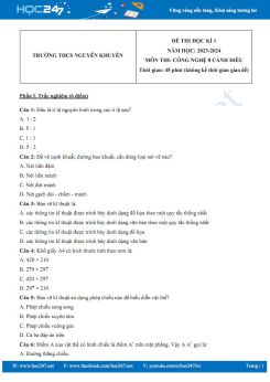 Đề thi HK1 môn Công nghệ 8 Cánh diều năm 2023-2024 trường THCS Nguyễn Khuyến