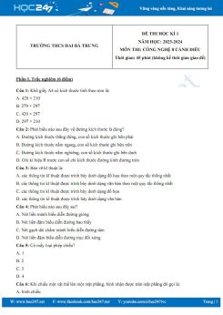 Đề thi HK1 môn Công nghệ 8 Cánh diều năm 2023-2024 trường THCS Hai Bà Trưng