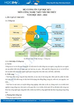 Đề cương ôn tập HK1 môn Công nghệ 7 Kết nối tri thức năm 2023-2024