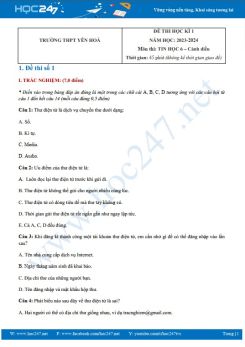 Bộ 3 đề thi HK1 môn Tin học 6 CD năm 2023 - 2024 có đáp án trường THPT Yên Hoà