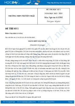 Bộ 3 đề thi HK1 môn Ngữ văn 11 CTST năm 2023-2024 có đáp án trường THPT Nguyễn Trãi