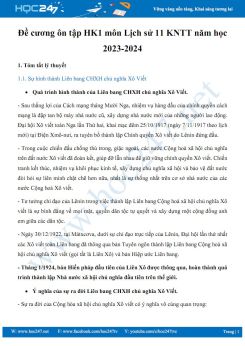 Đề cương ôn tập HK1 môn Lịch sử 11 KNTT năm học 2023-2024