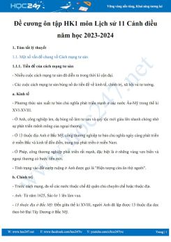 Đề cương ôn tập HK1 môn Lịch sử 11 Cánh diều năm học 2023-2024