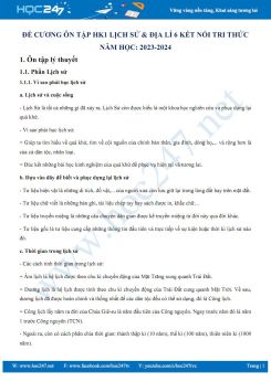 Đề cương ôn tập HK1 môn Lịch sử và Địa lí 6 KNTT năm 2023-2024