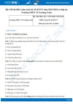 Bộ 3 đề thi giữa HK1 môn Lịch Sử 10 KNTT năm 2023-2024 có đáp án Trường THPT Võ Trường Toản